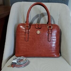 Giani Bernini Croc-Embossed Dome  Satchel Medium Bag Caramel Tone